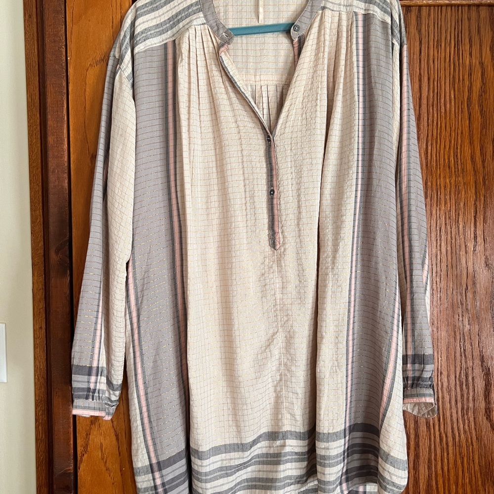 Free People Cream and Gray Striped Tunic